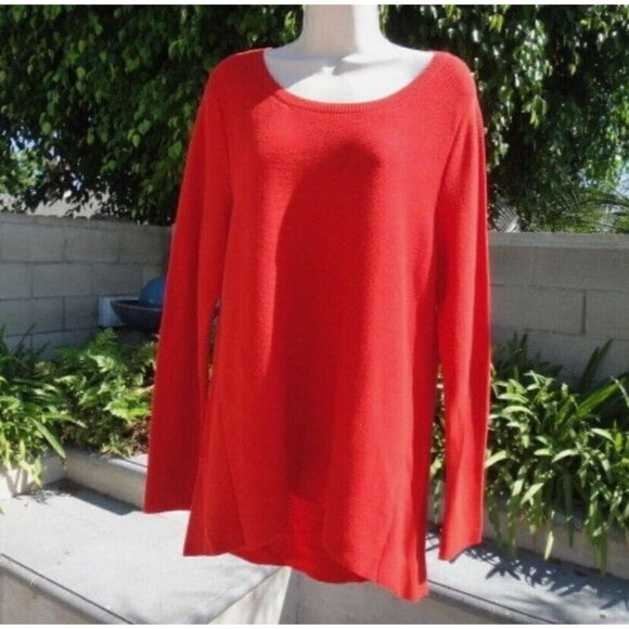Eileen Fisher Sz PP PXS 2P 4P Red Peruvian Organic Cotton Link Tunic Sweater - Picture 2 of 12